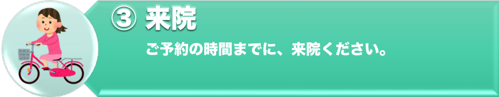 ③来院
ご予約の時間までに、ご来院ください。